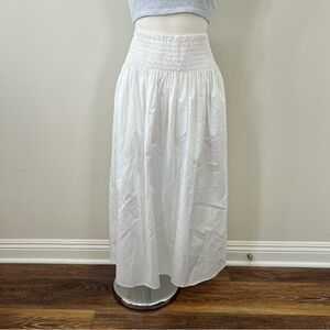 ZARA White Smocked Maxi Skirt Cottagecore Pockets Elastic Waist Size M/L NWT